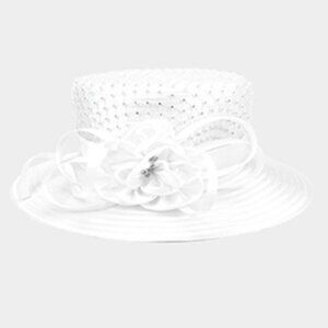 Elegant Dressy Hat Ribbon Rhinestone Accent Derby Church Brunch Tea